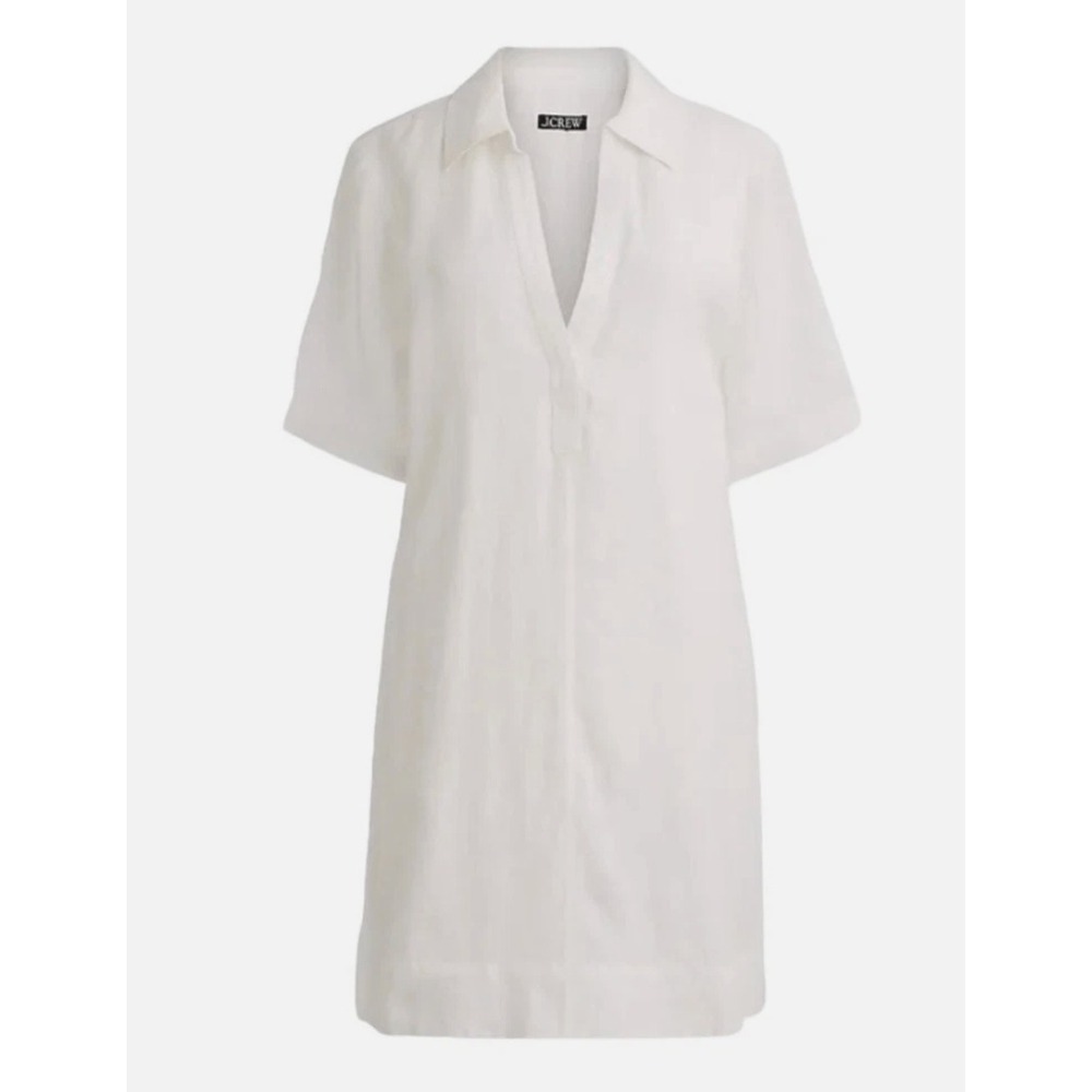 J.Crew Bungalow Popover Dress White Linen Sz S Coastal Preppy Resort Minimalist
